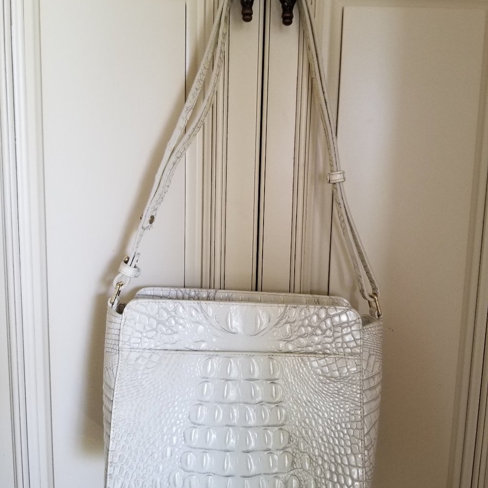 Brahmin white croc embossed leather bag